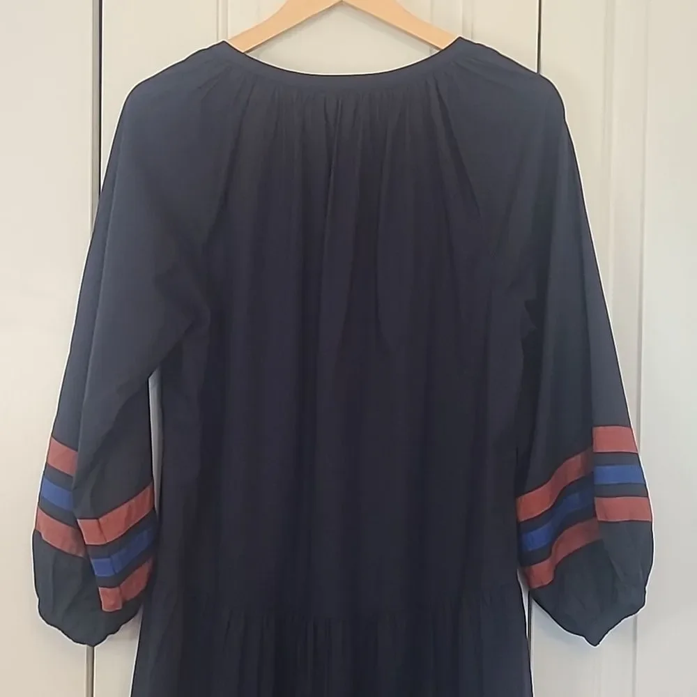 SUNDRY Tiered Midi Dress With Varsity Stripe In Blue Size 0 Or  XS - Picture 11 of 16